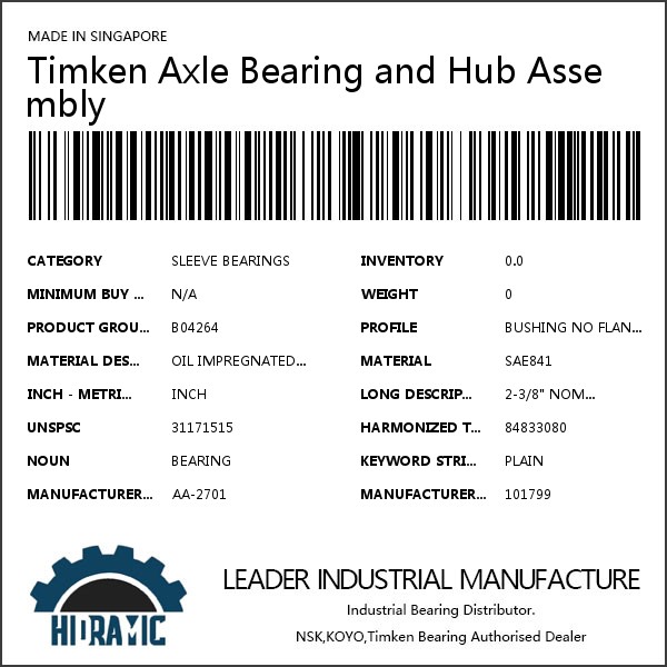 Timken Axle Bearing and Hub Assembly