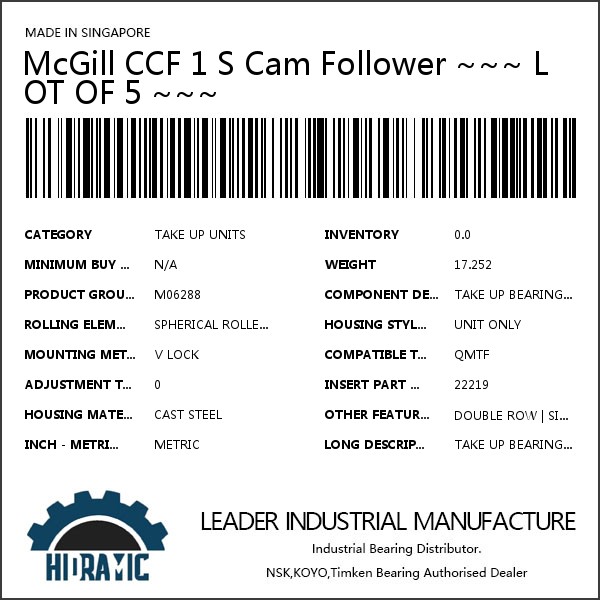 McGill CCF 1 S Cam Follower ~~~ LOT OF 5 ~~~ #1 image