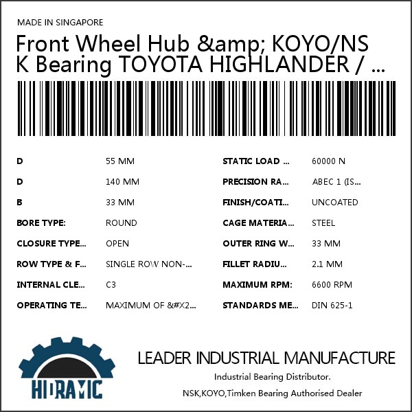 Front Wheel Hub &amp; KOYO/NSK Bearing TOYOTA HIGHLANDER / CAMRY #1 image