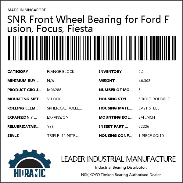SNR Front Wheel Bearing for Ford Fusion, Focus, Fiesta #1 image