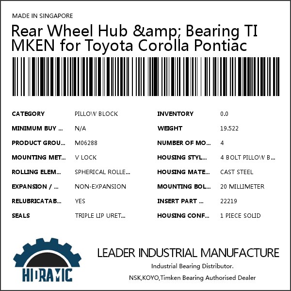 Rear Wheel Hub &amp; Bearing TIMKEN for Toyota Corolla Pontiac #1 image