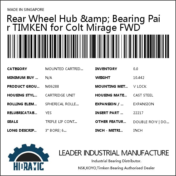 Rear Wheel Hub &amp; Bearing Pair TIMKEN for Colt Mirage FWD #1 image